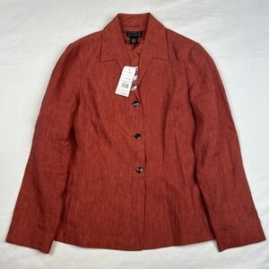 NWT VTG Sigrid Olsen 100% Linen Red Blazer Coat Jacket Sz 14 Resort Wear Summer